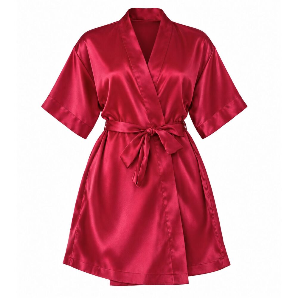 Victoria’s Secret Kimono Robe Short Silky Satin XS S Rich Red Pockets Sleepwear